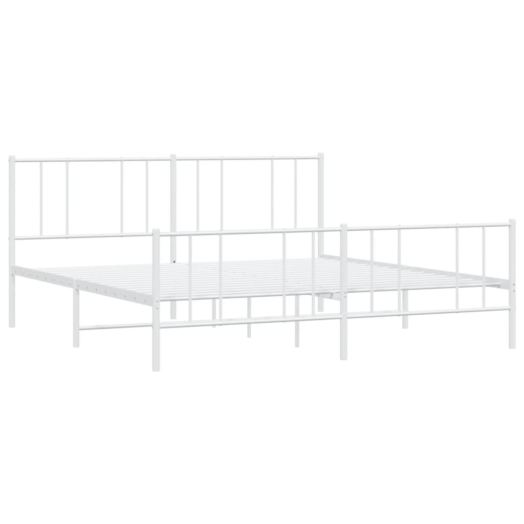 vidaXL Metal Bed Frame without Mattress with Footboard White 76"x79.9"