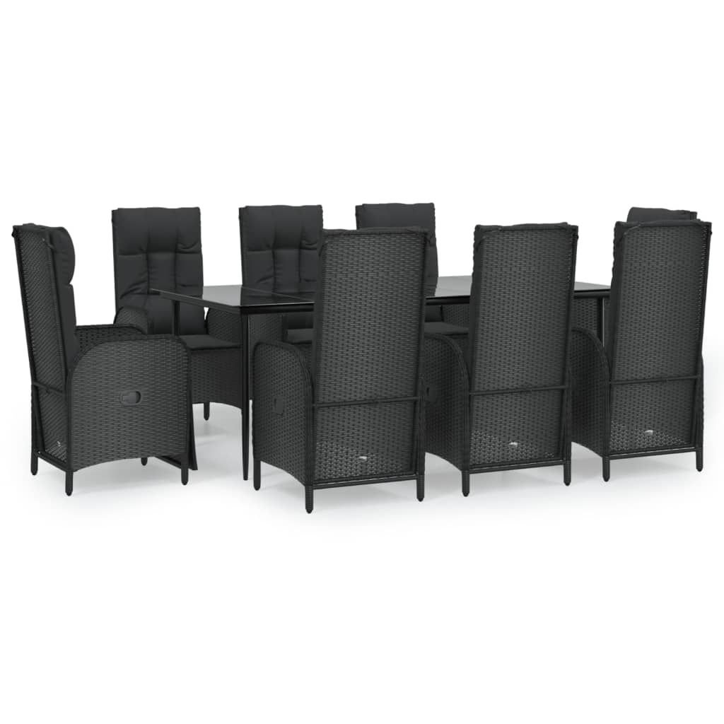 vidaXL 9 Piece Patio Dining Set with Cushions Black Poly Rattan