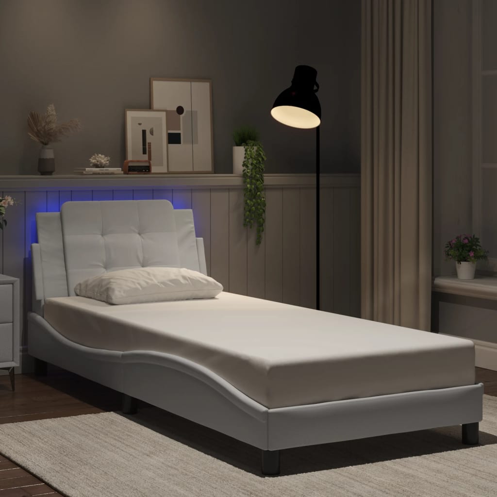 vidaXL Bed Frame with LED without Mattress White 39.4"x74.8"