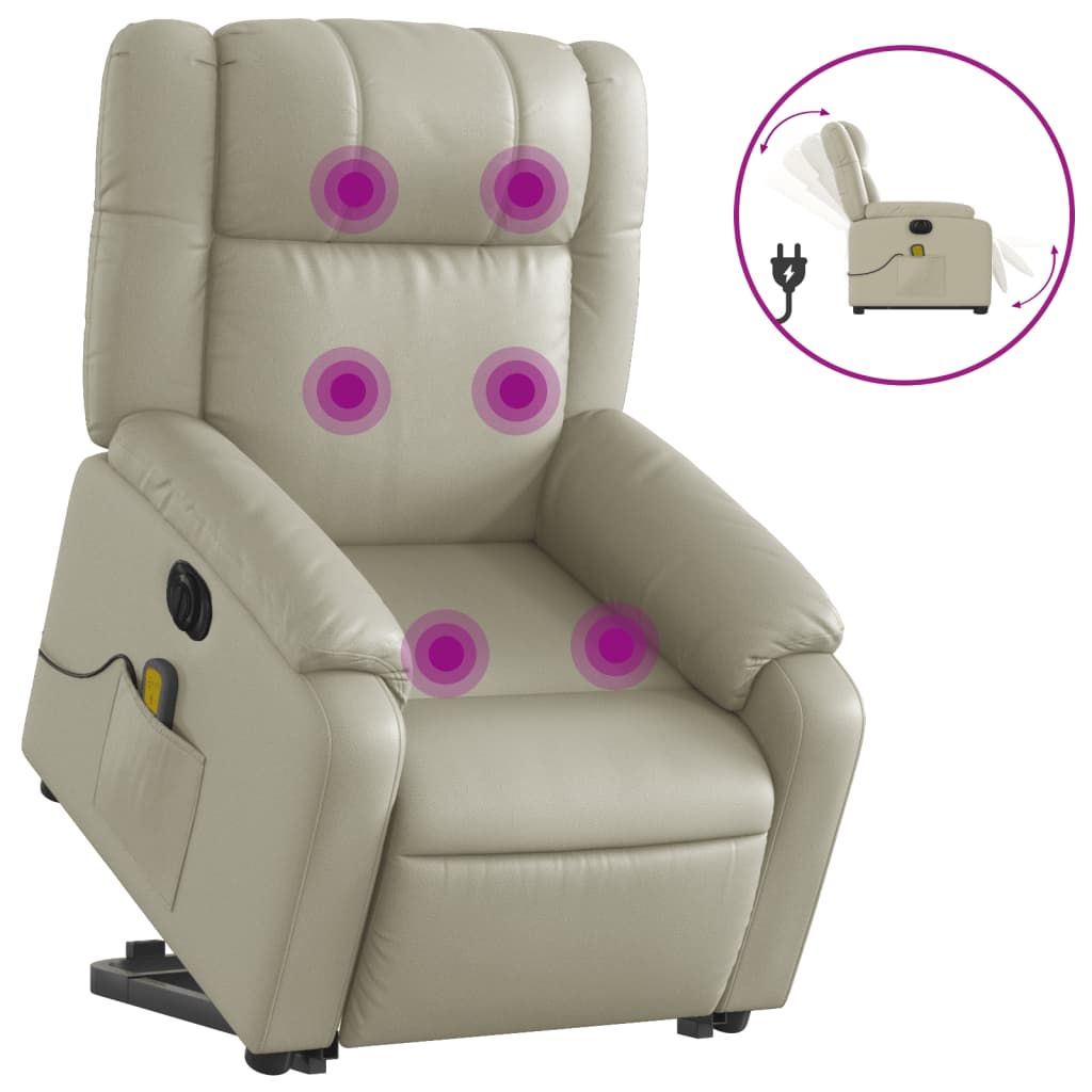 vidaXL Electric Stand up Massage Recliner Chair Cream Faux Leather