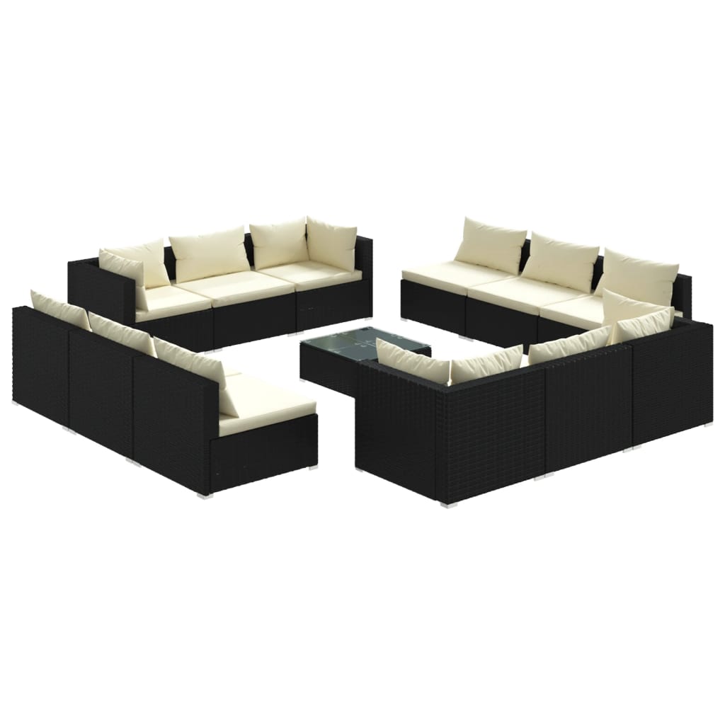 vidaXL 13 Piece Patio Lounge Set with Cushions Poly Rattan Black