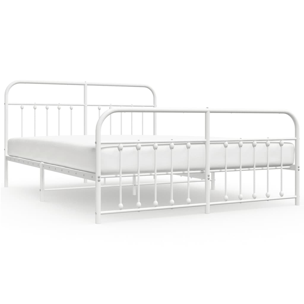 vidaXL Metal Bed Frame without Mattress with Footboard White 72"x83.9"