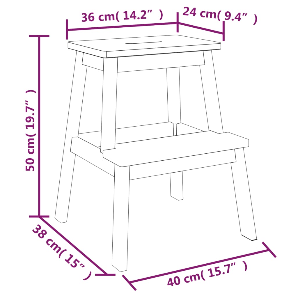 vidaXL 2 Step Stool 15.7"x15"x19.7" Solid Wood Acacia