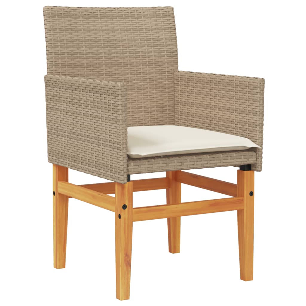 vidaXL Patio Chairs with Cushions 2 pcs Beige Poly Rattan&Solid Wood