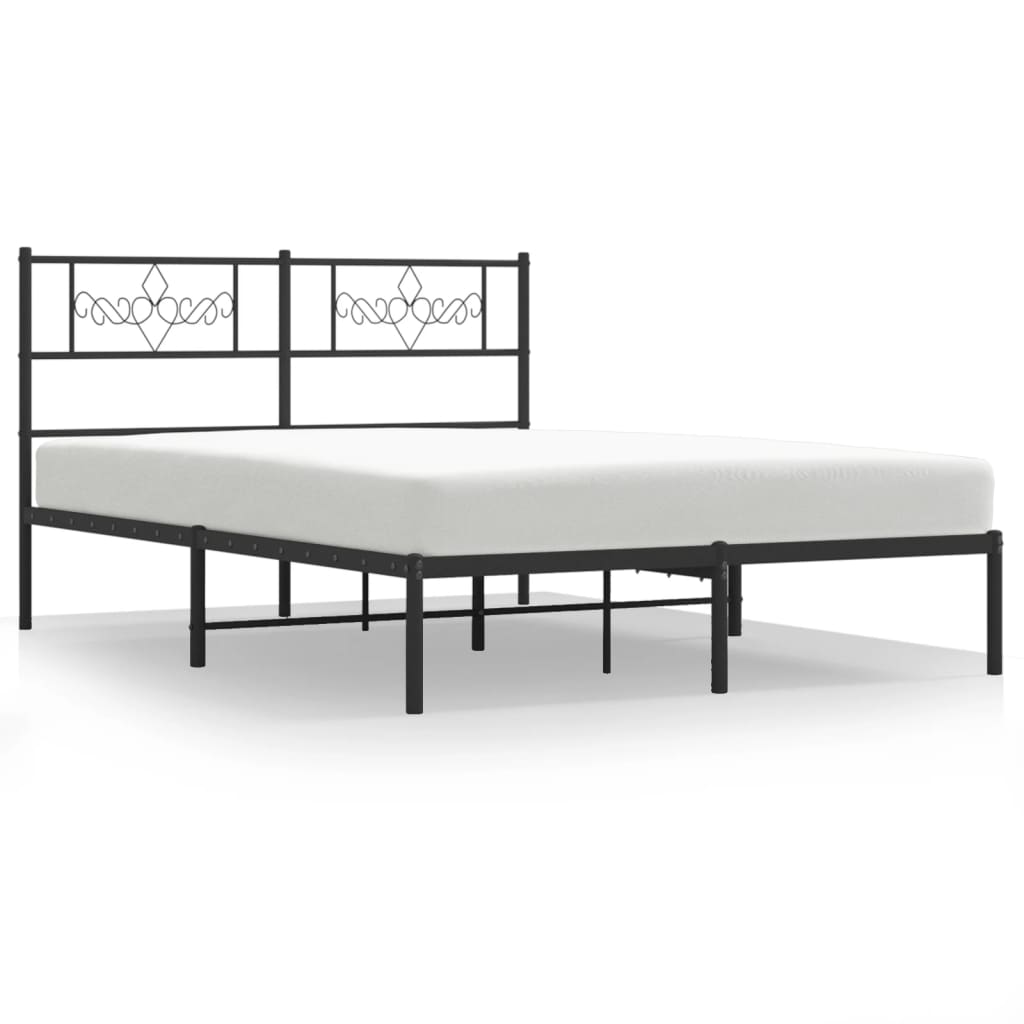 vidaXL Metal Bed Frame with Headboard Black 59.1"x78.7"