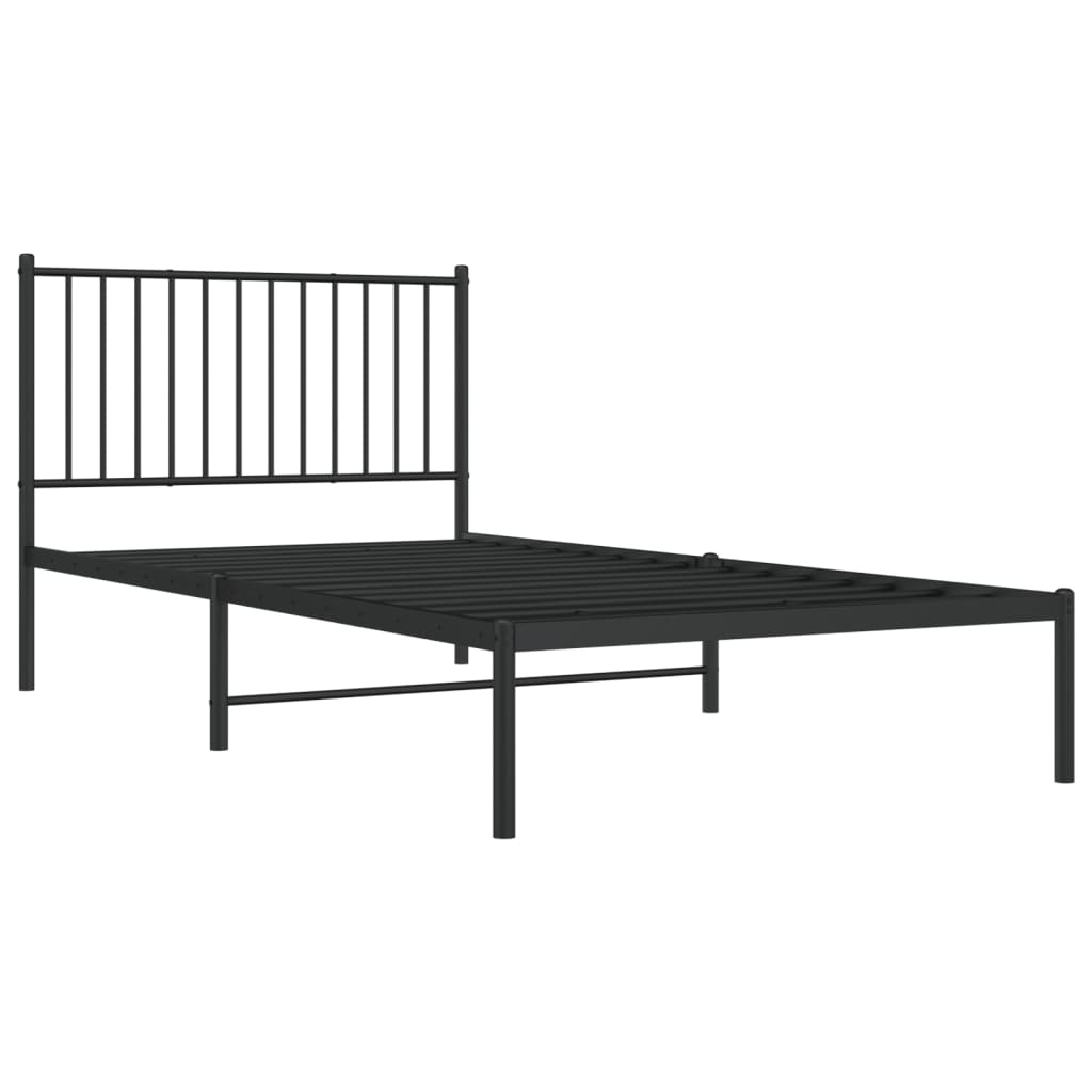 vidaXL Metal Bed Frame without Mattress with Headboard Black 39.4"x78.7"