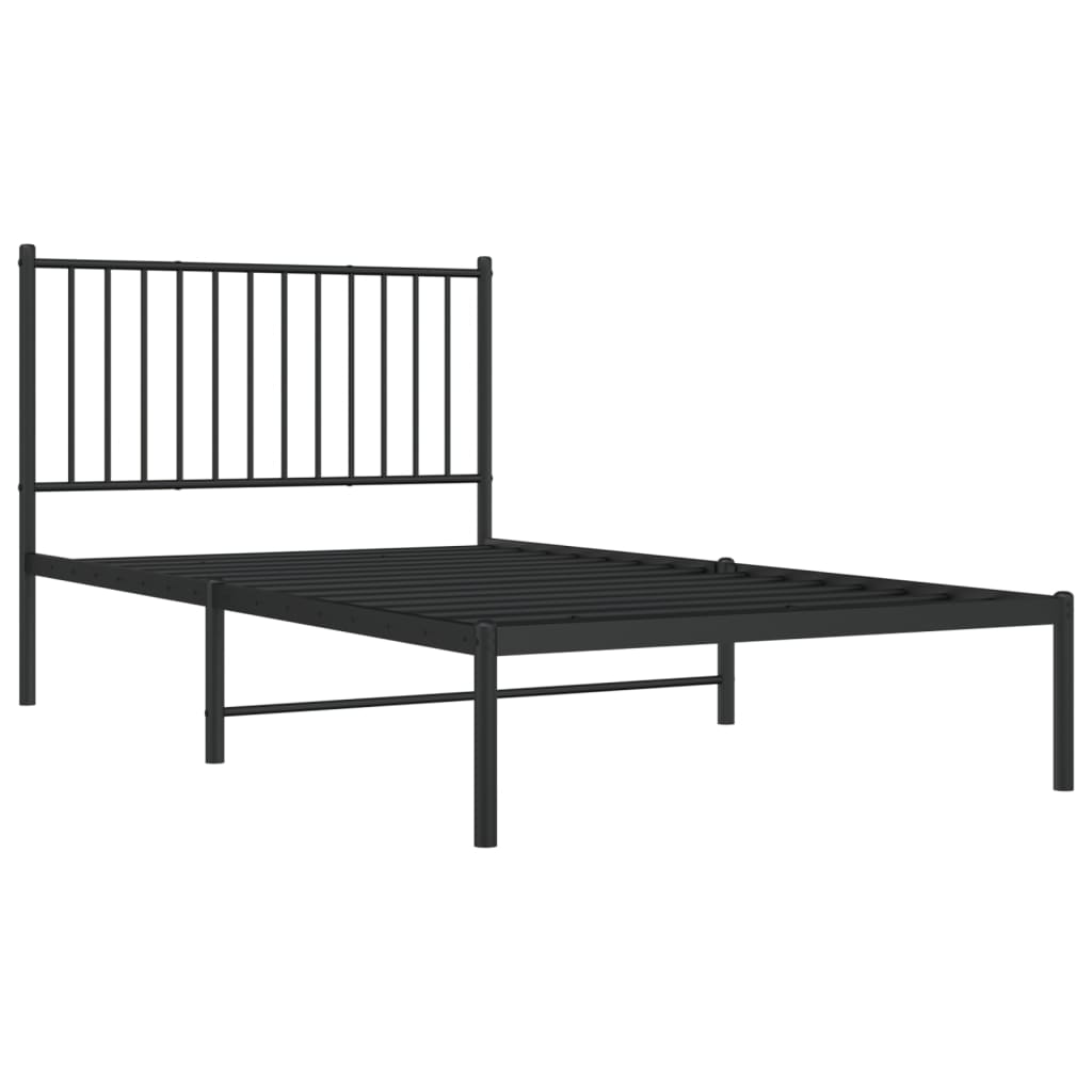 vidaXL Metal Bed Frame without Mattress with Headboard Black 39.4"x74.8"