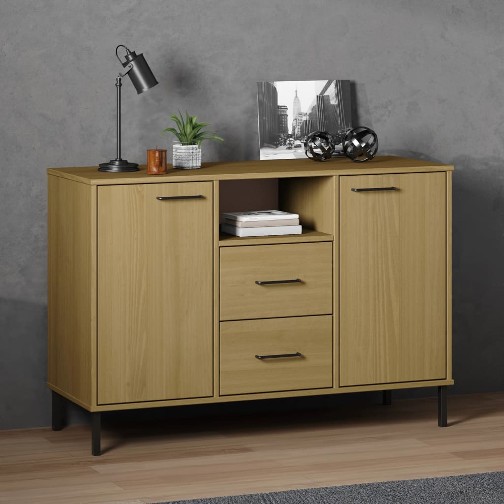 vidaXL Sideboard with Metal Legs Brown 44.5"x15.7"x30.3" Solid Wood OSLO