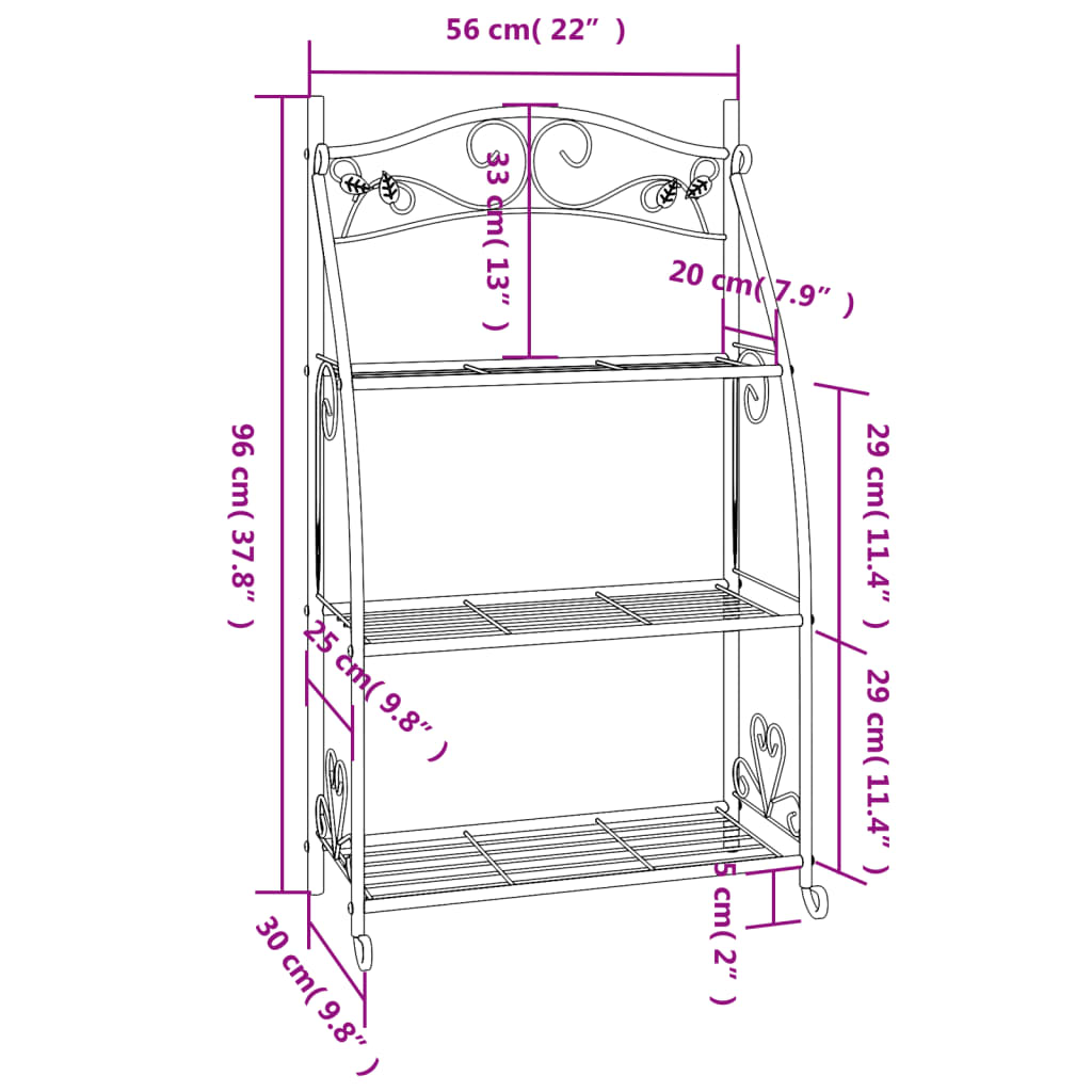 vidaXL Flower Rack Black 22"x11.8"x37.8" Steel