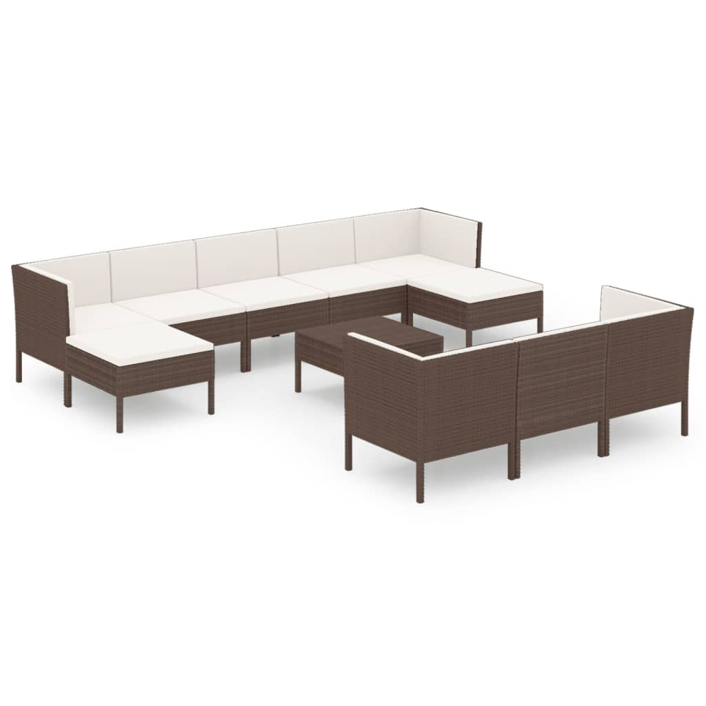 vidaXL 11 Piece Patio Lounge Set with Cushions Poly Rattan Brown