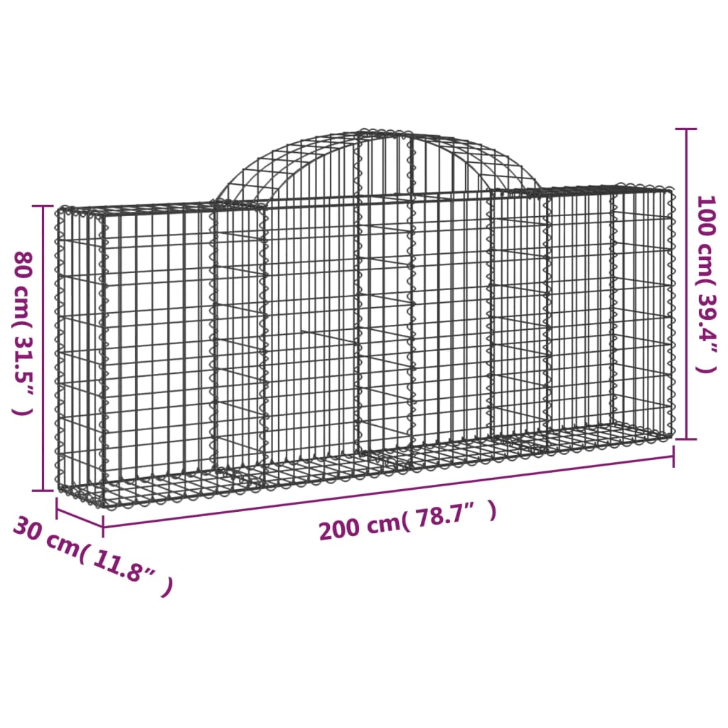 vidaXL Arched Gabion Basket 78.7"x11.8"x31.5"/39.4" Galvanized Iron