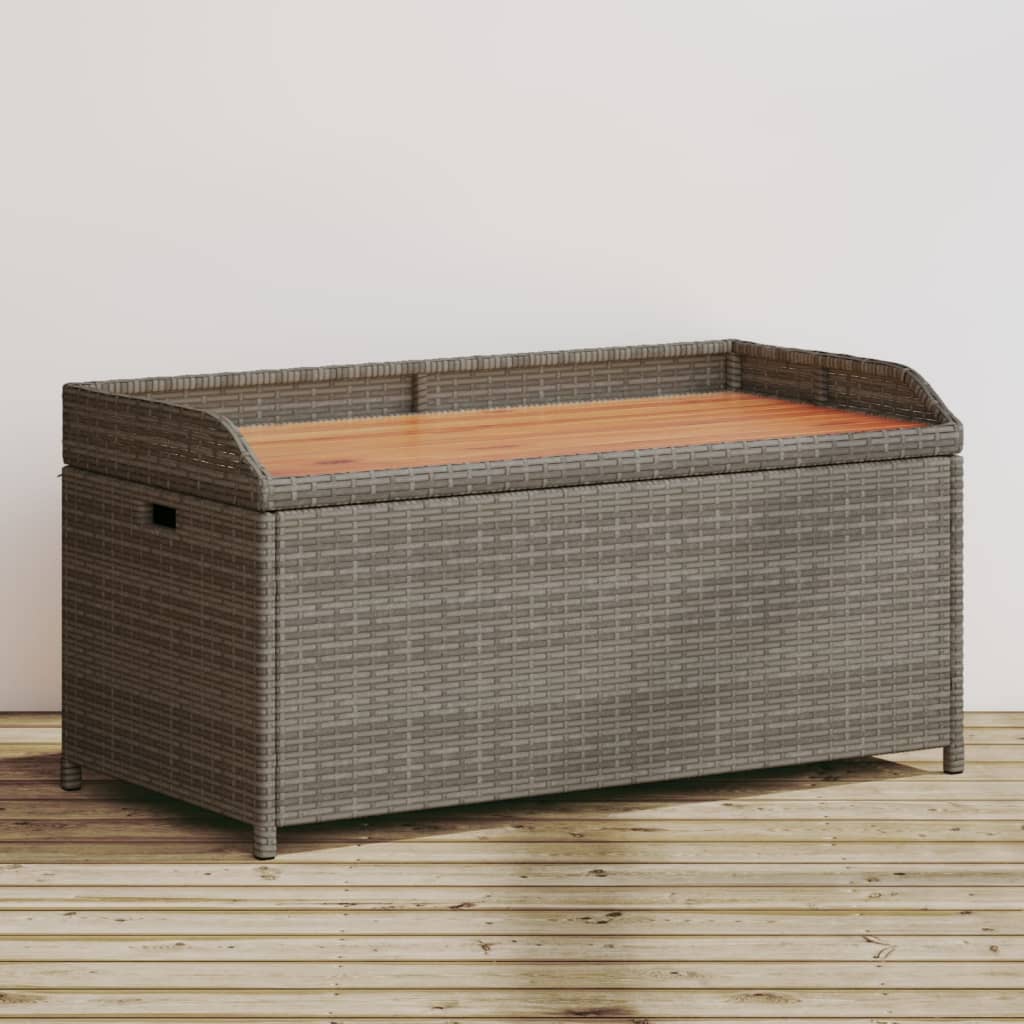 vidaXL Storage Bench Gray 39.4"x19.7"x20.5" Poly Rattan and Acacia Wood