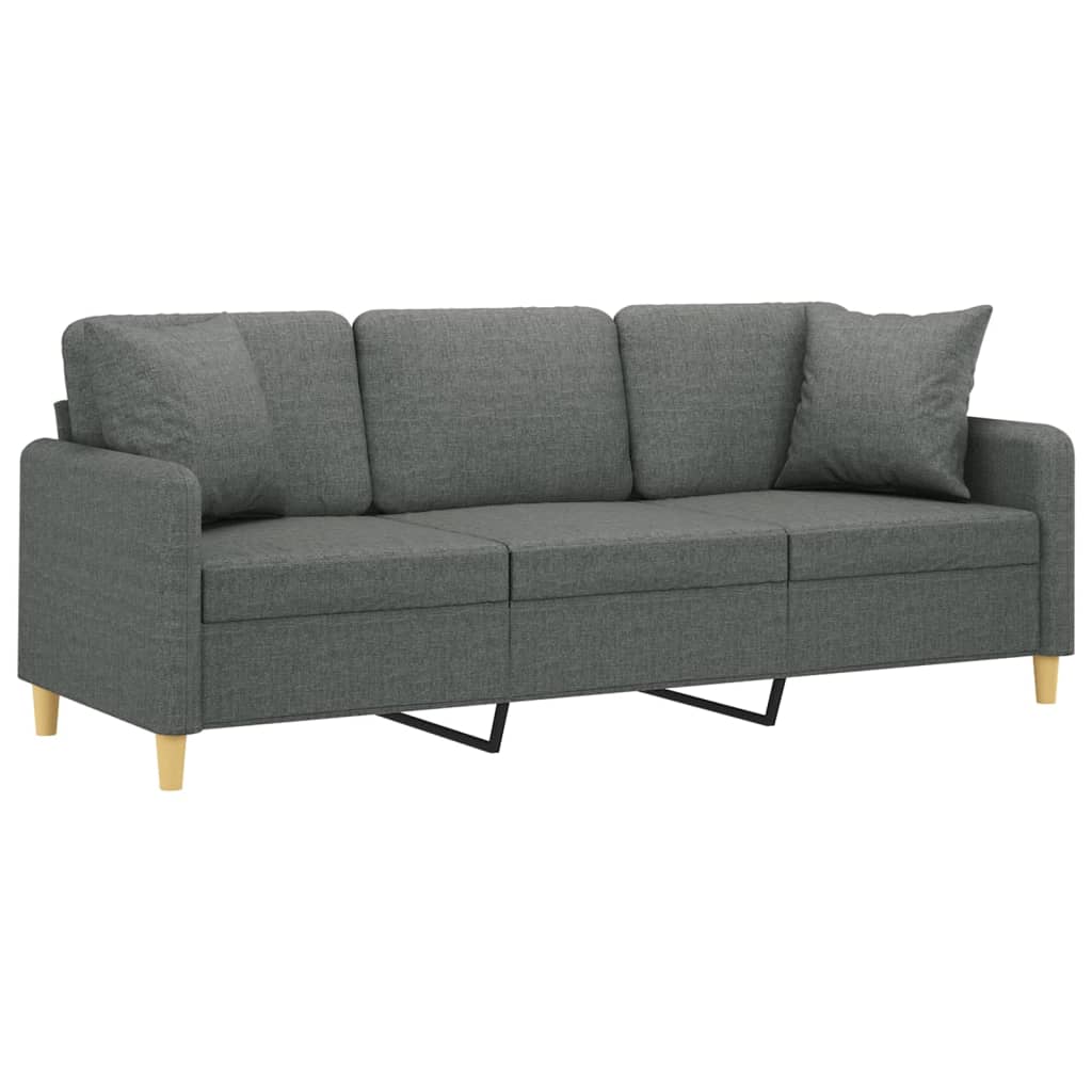 vidaXL 3-Seater Sofa with Throw Pillows Dark Gray 70.9" Fabric