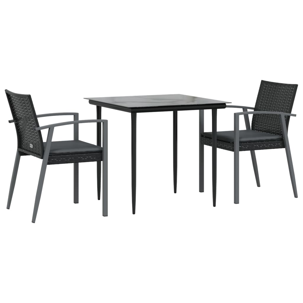 vidaXL 3 Piece Patio Dining Set with Cushions Poly Rattan and Steel