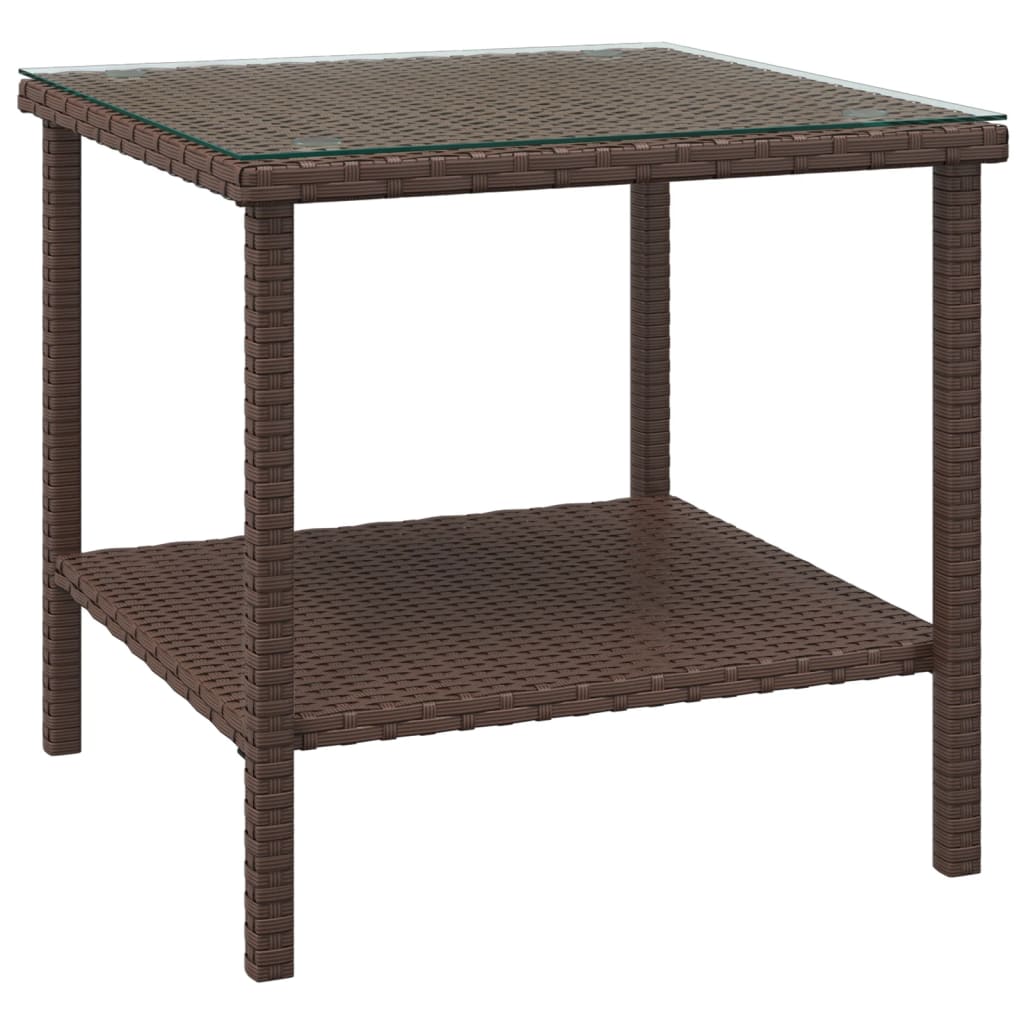 vidaXL Side Table Brown 17.7"x17.7"x17.7" Poly Rattan and Tempered Glass