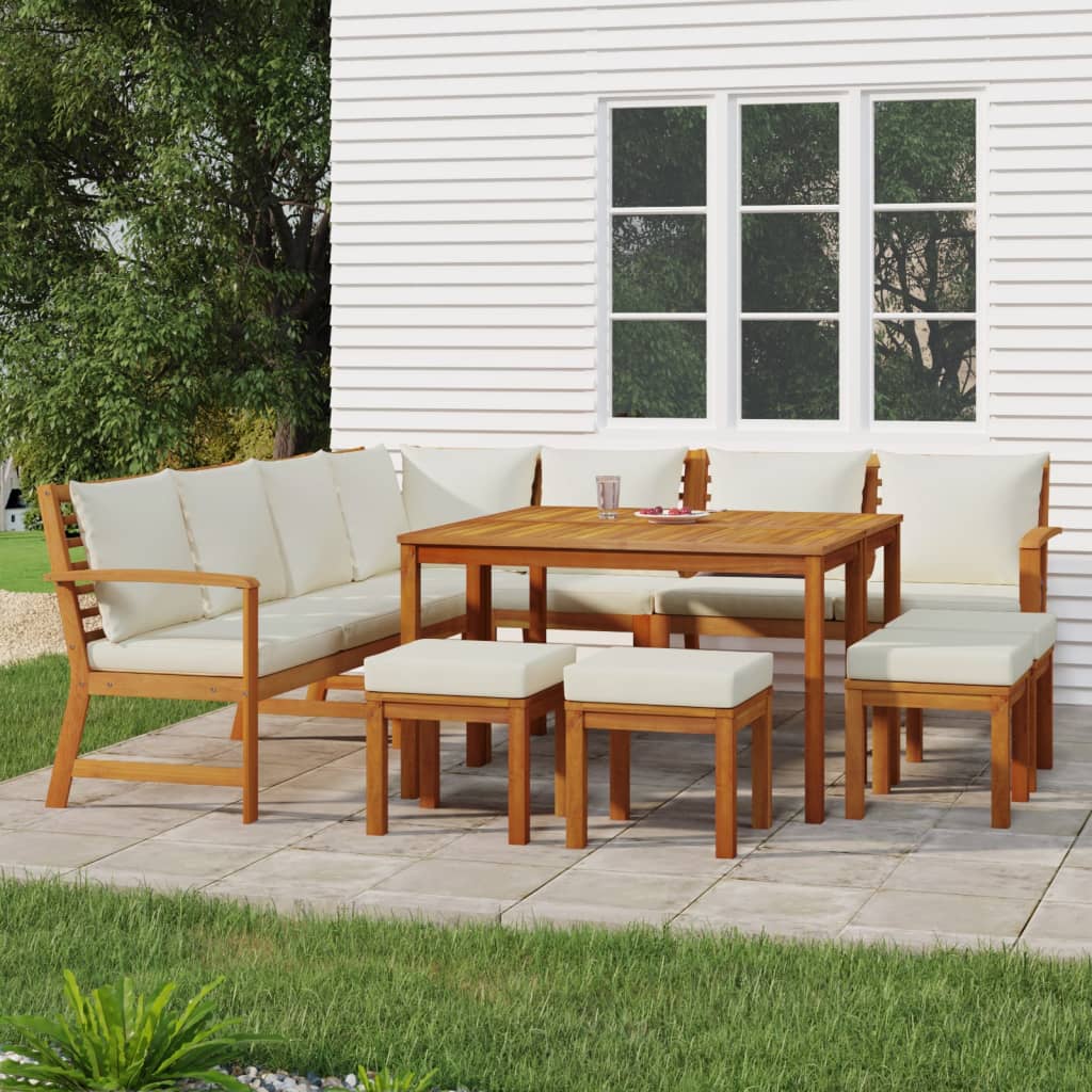 vidaXL 11 Piece Patio Dining Set with Cushions Solid Wood Acacia