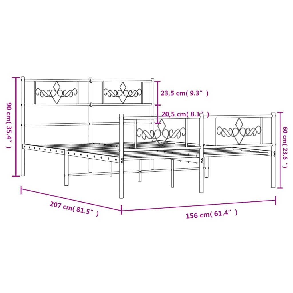 vidaXL Metal Bed Frame without Mattress with Footboard Black 59.1"x78.7"