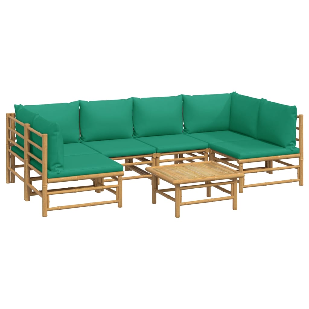 vidaXL 7 Piece Patio Lounge Set with Green Cushions Bamboo