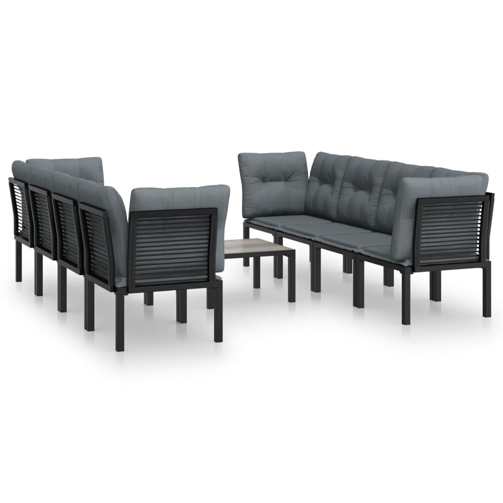 vidaXL 9 Piece Patio Lounge Set Black and Gray Poly Rattan