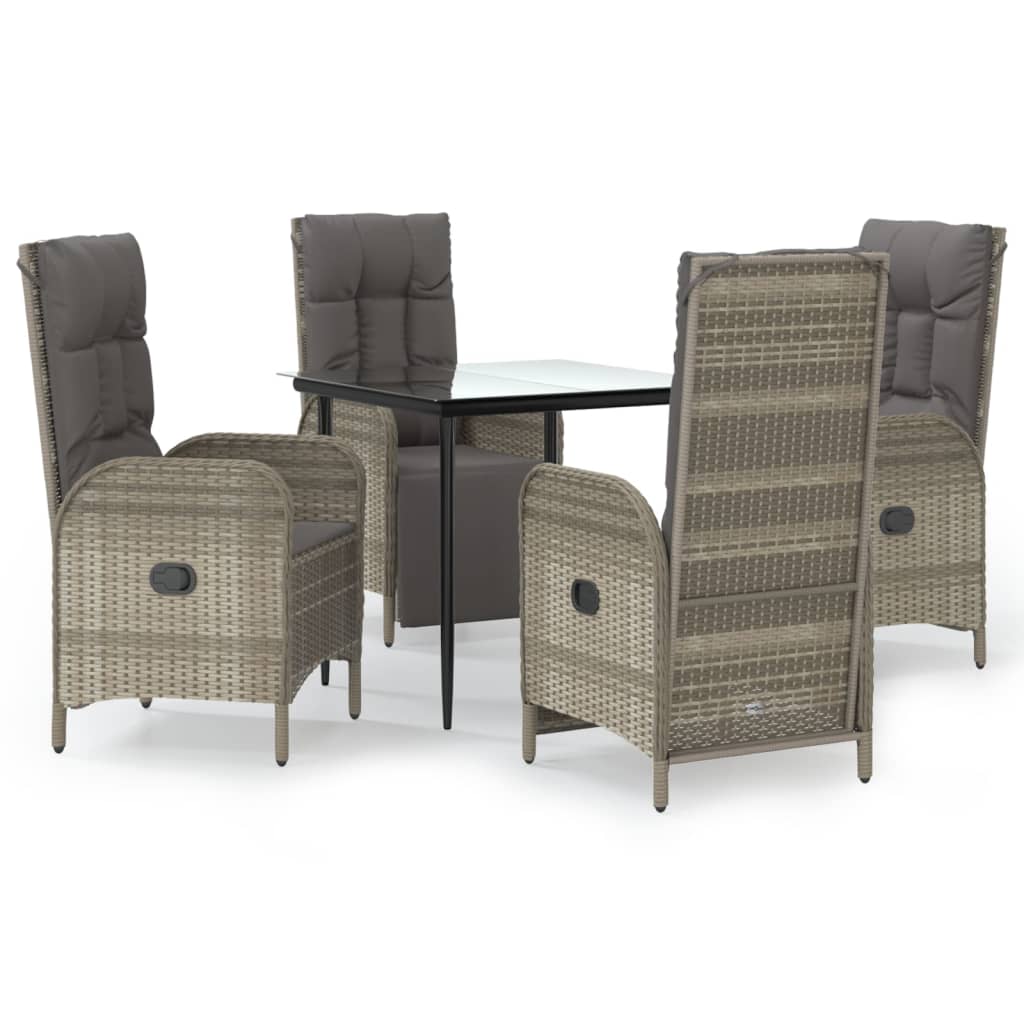 vidaXL 5 Piece Patio Dining Set with Cushions Black and Gray Poly Rattan