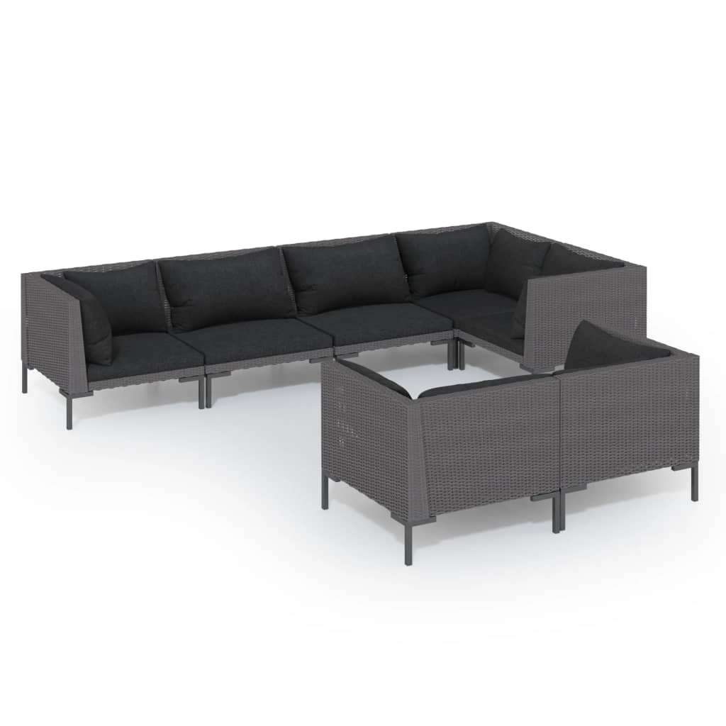 vidaXL 7 Piece Patio Lounge Set with Cushions Poly Rattan Dark Gray