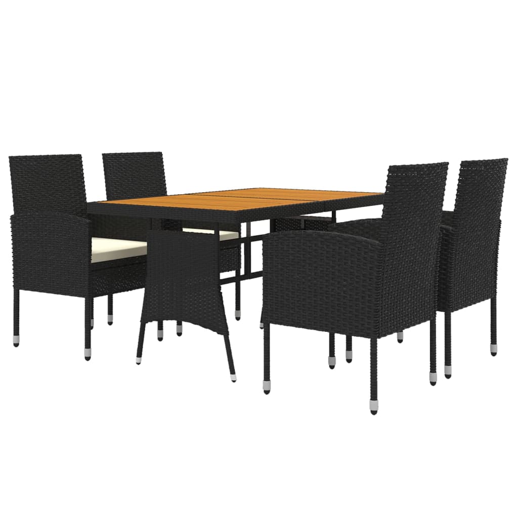 vidaXL 5 Piece Patio Dining Set Poly Rattan Black