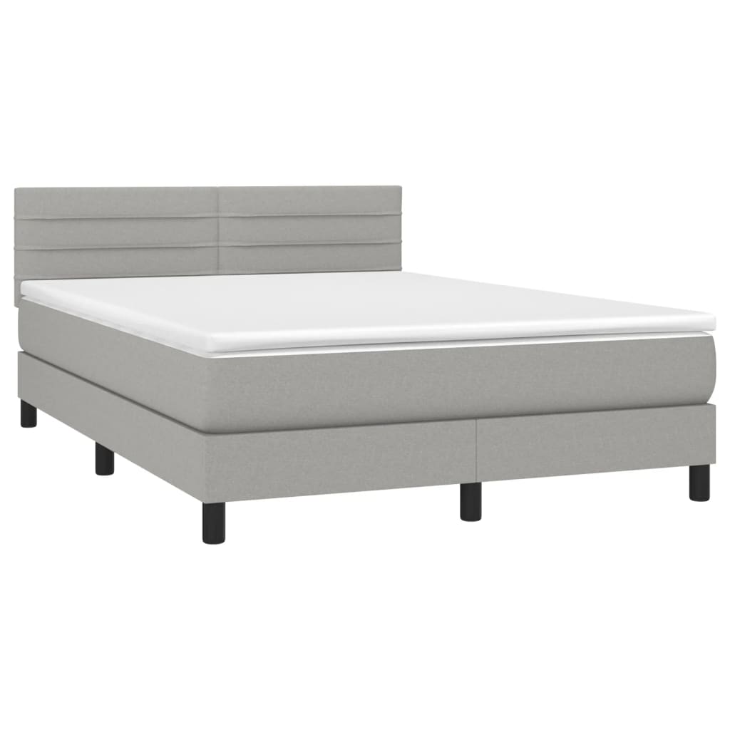 vidaXL Box Spring Bed with Mattress&LED Light Gray Full Fabric