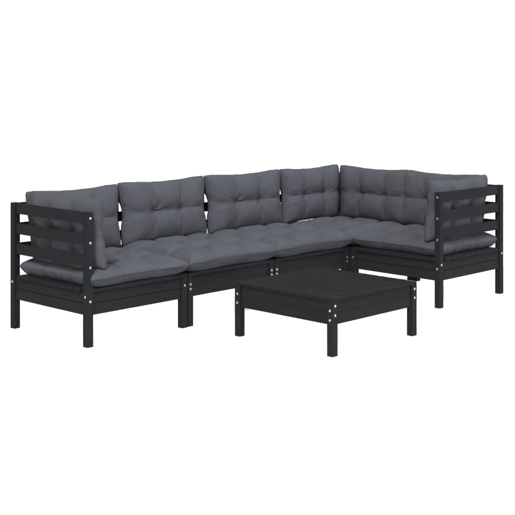 vidaXL 6 Piece Patio Lounge Set with Cushions Black Pinewood