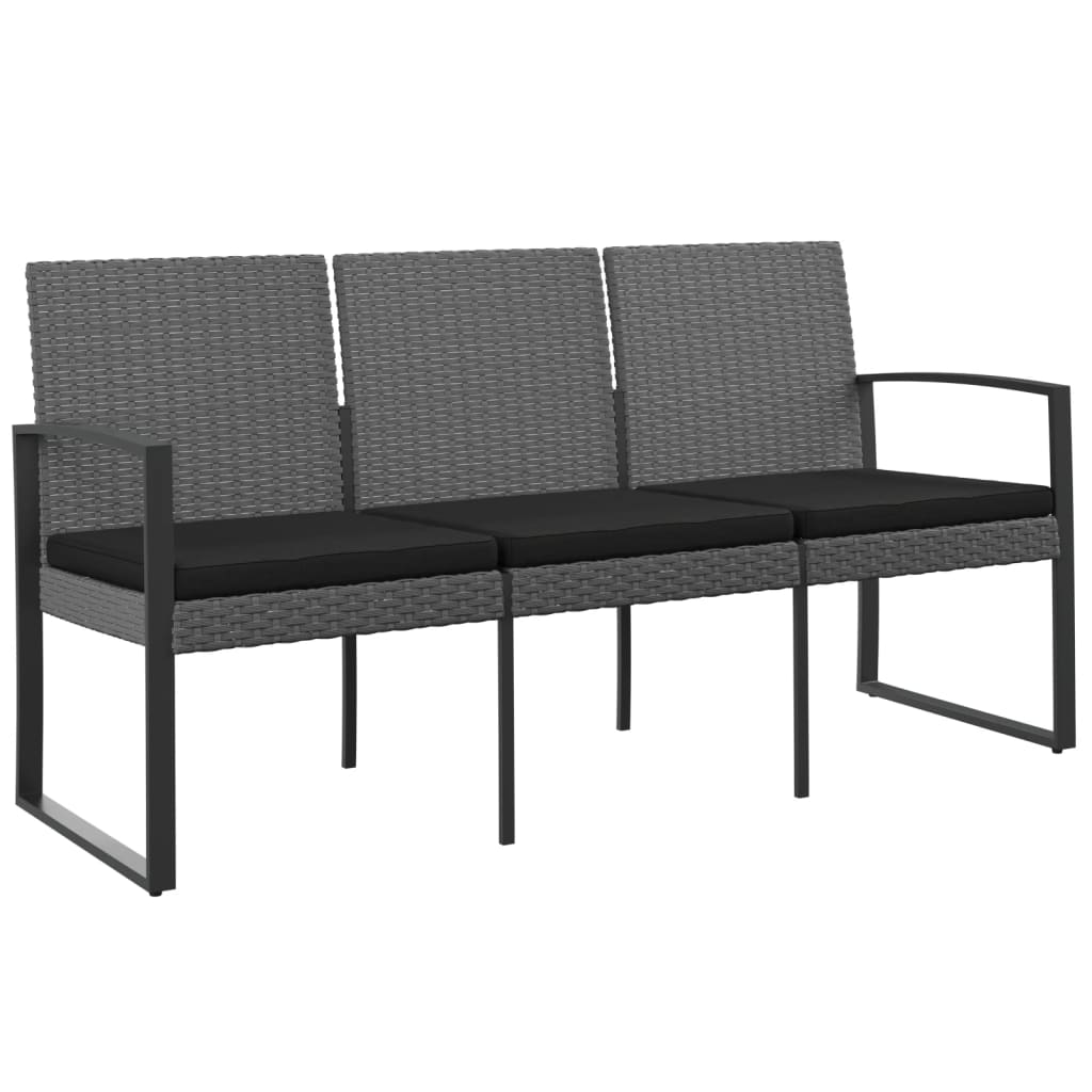 vidaXL 3-Seater Patio Bench with Cushions Dark Gray PP Rattan