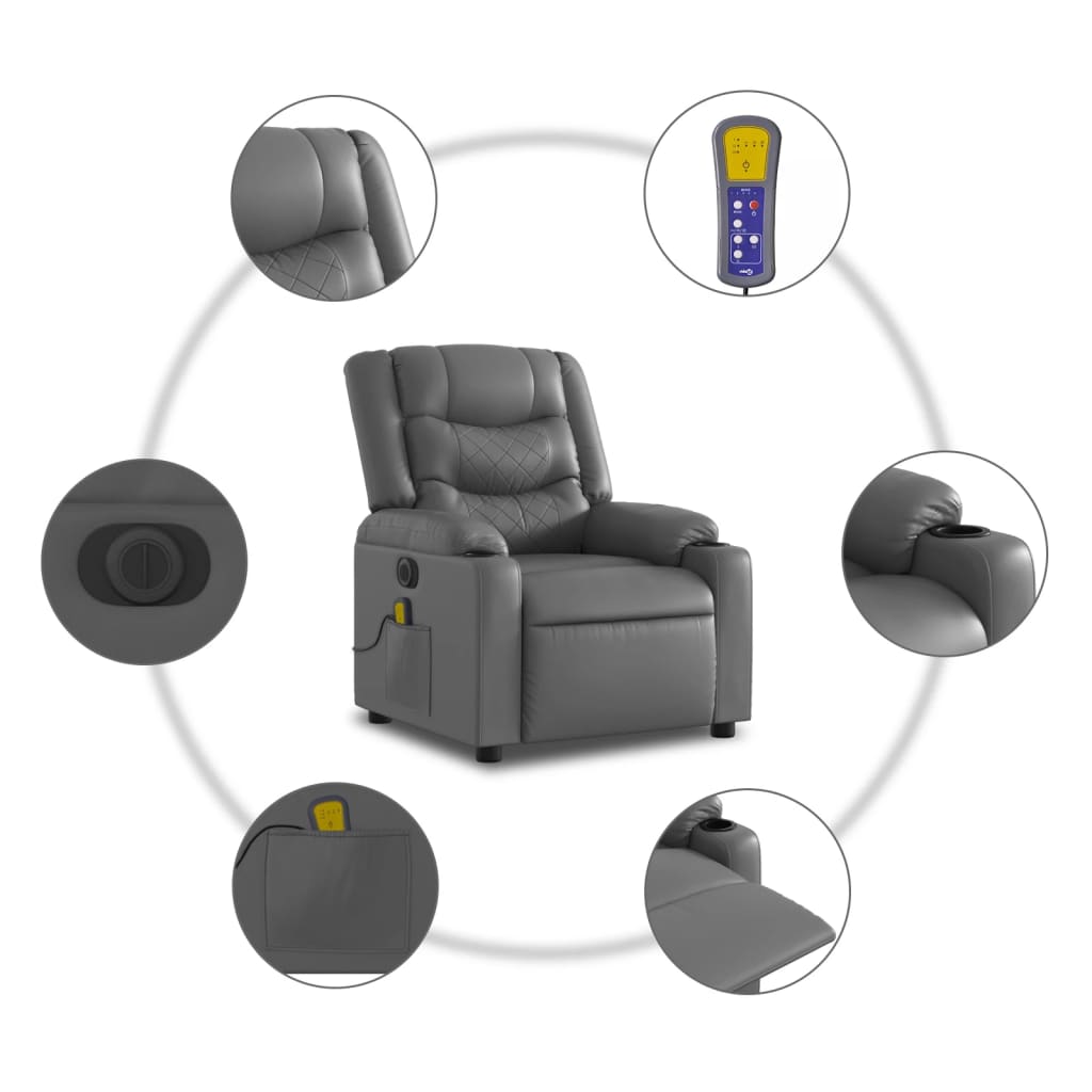 vidaXL Electric Massage Recliner Chair Gray Faux Leather