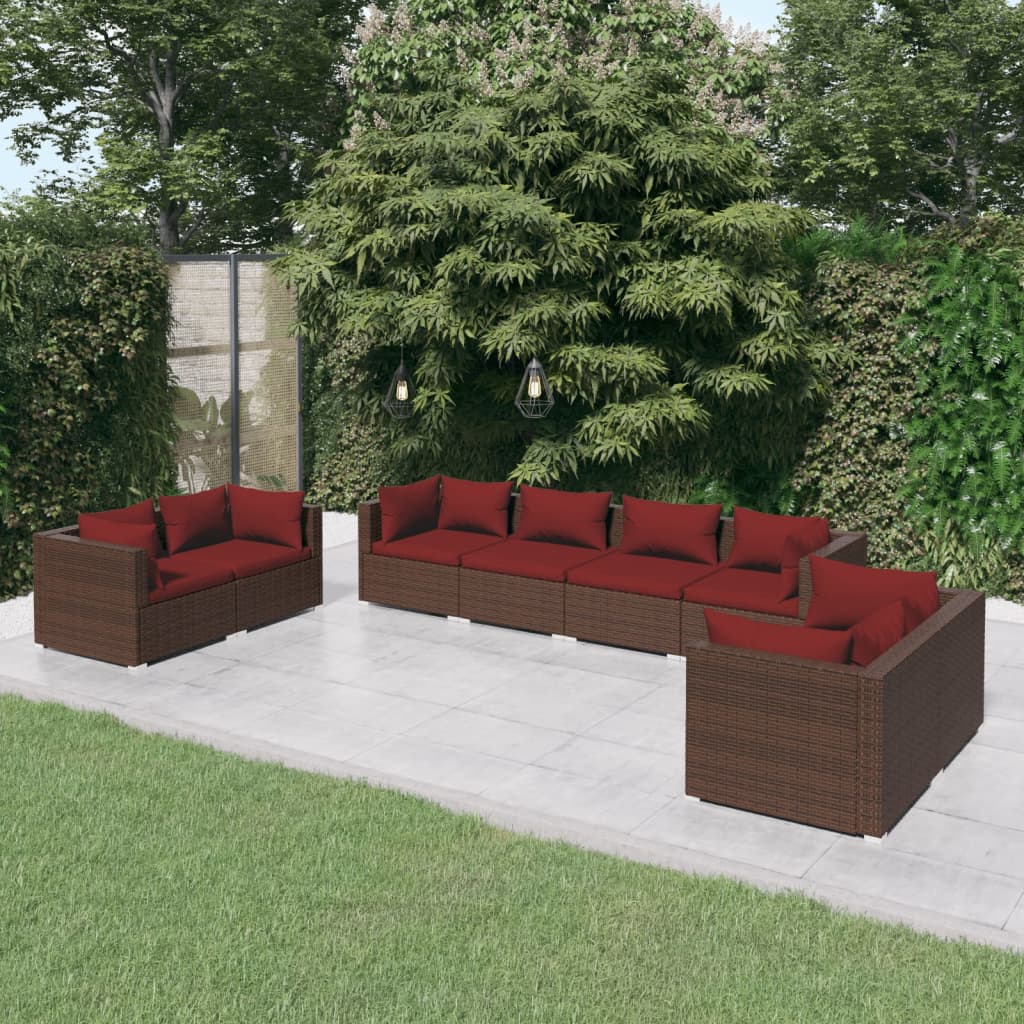 vidaXL 8 Piece Patio Lounge Set with Cushions Poly Rattan Brown