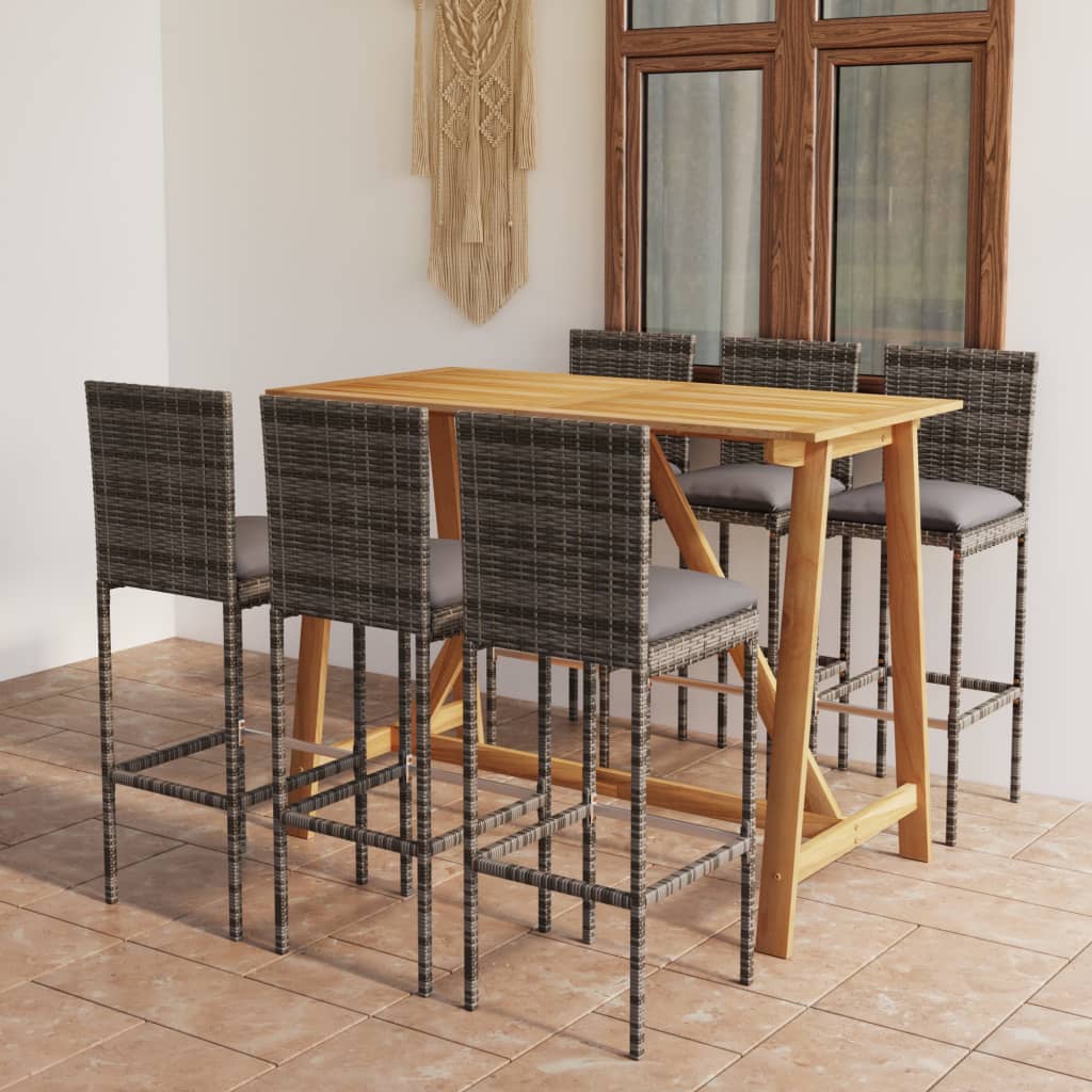 vidaXL 7 Piece Patio Bar Set with Cushions Gray