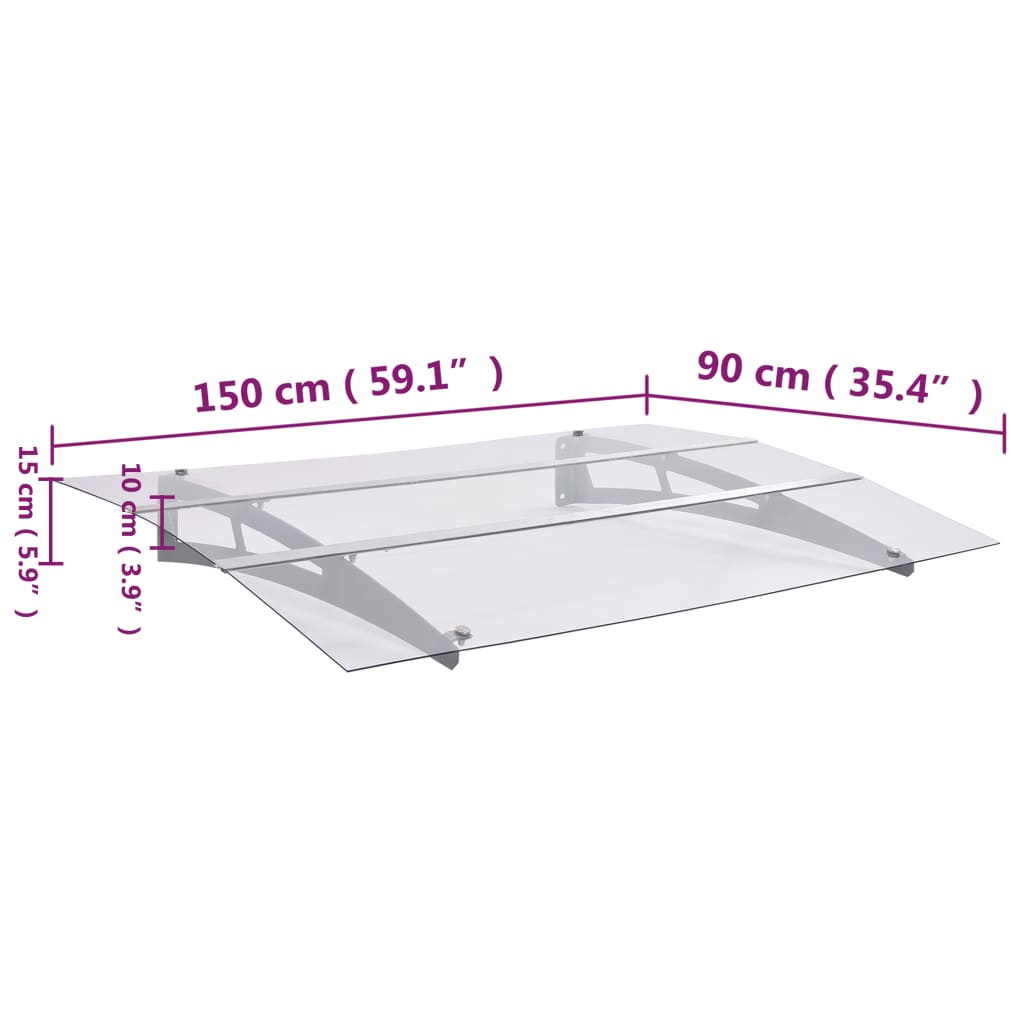 vidaXL Door Canopy Silver and Transparent 59.1"x35.4" PET