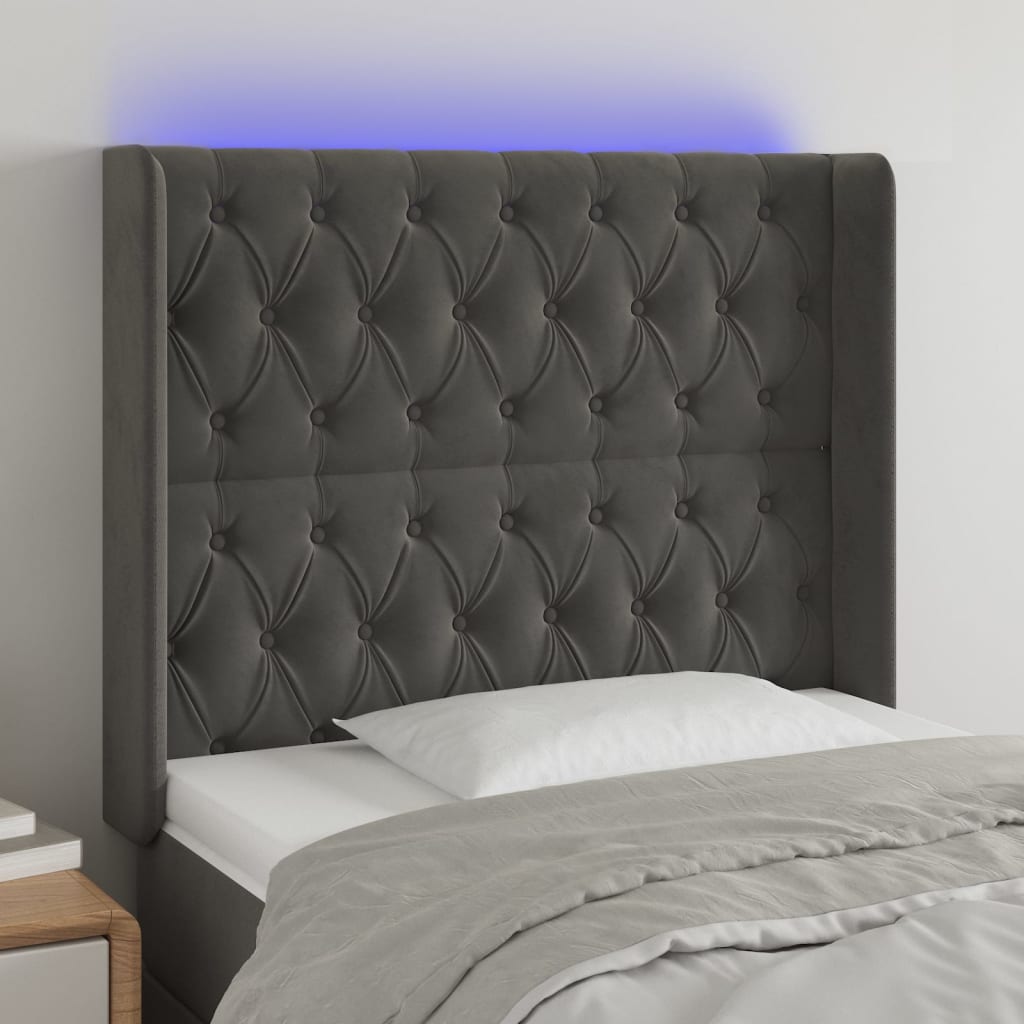 vidaXL LED Headboard Dark Gray 40.6"x6.3"x46.5"/50.4" Velvet