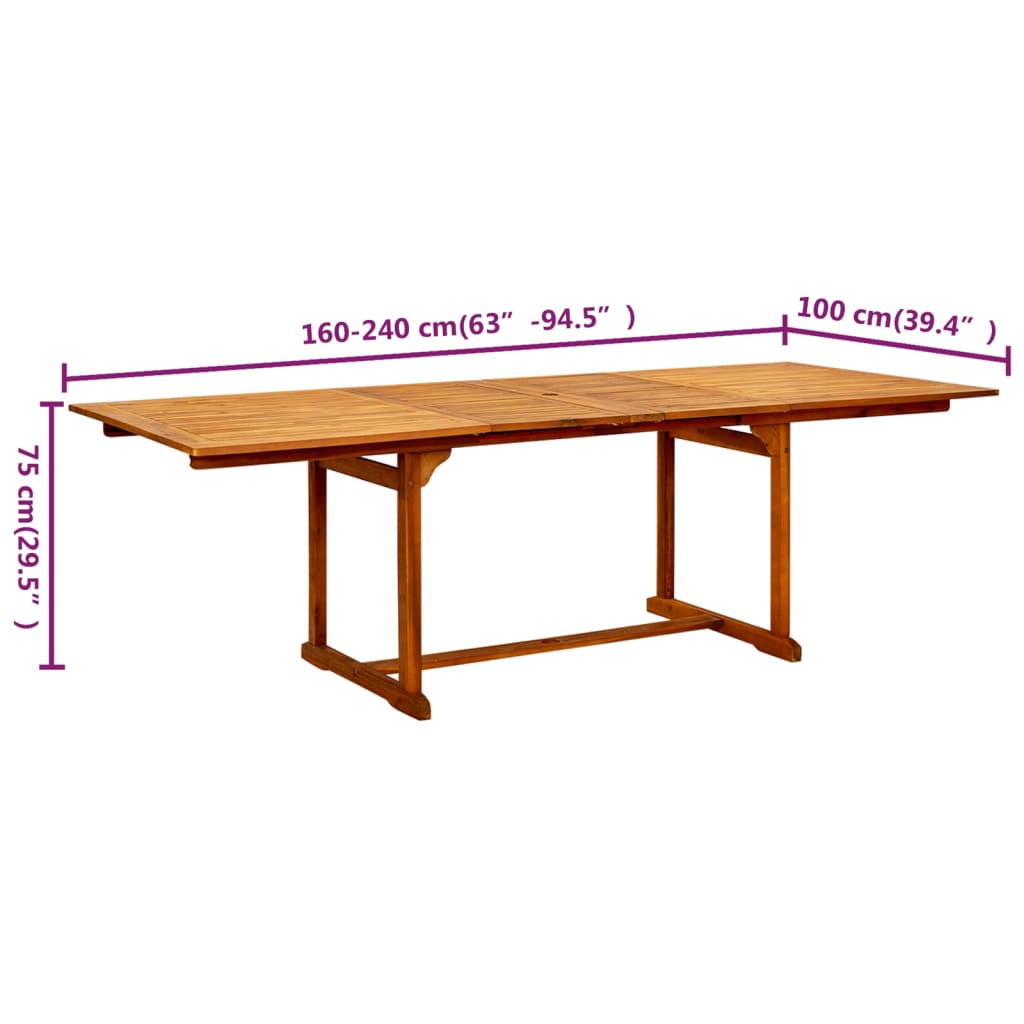 vidaXL Garden Dining Table (63"-94.5")x39.4"x29.5" Solid Acacia Wood