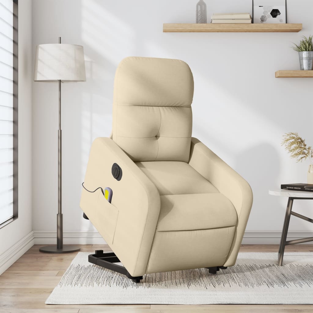 vidaXL Electric Stand up Massage Recliner Chair Cream Fabric