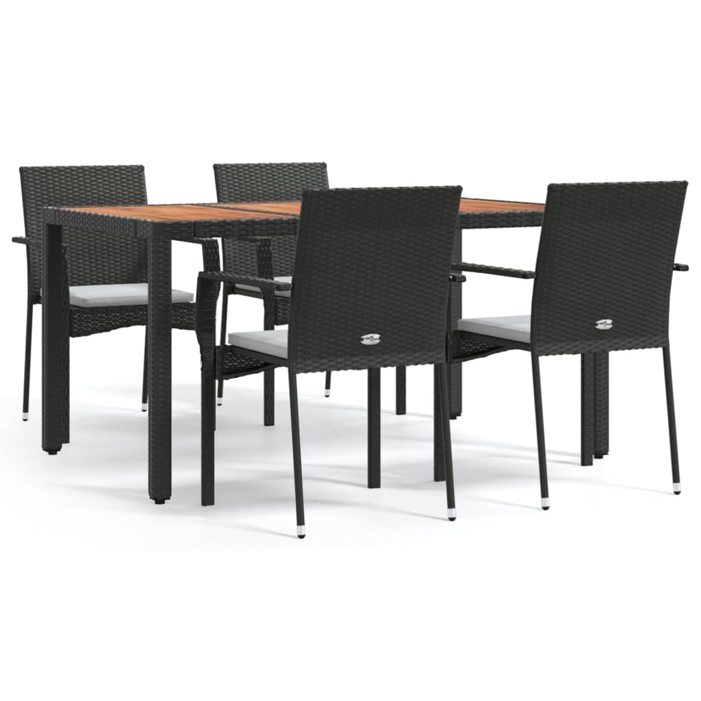 vidaXL 5 Piece Patio Dining Set with Cushions Black Poly Rattan