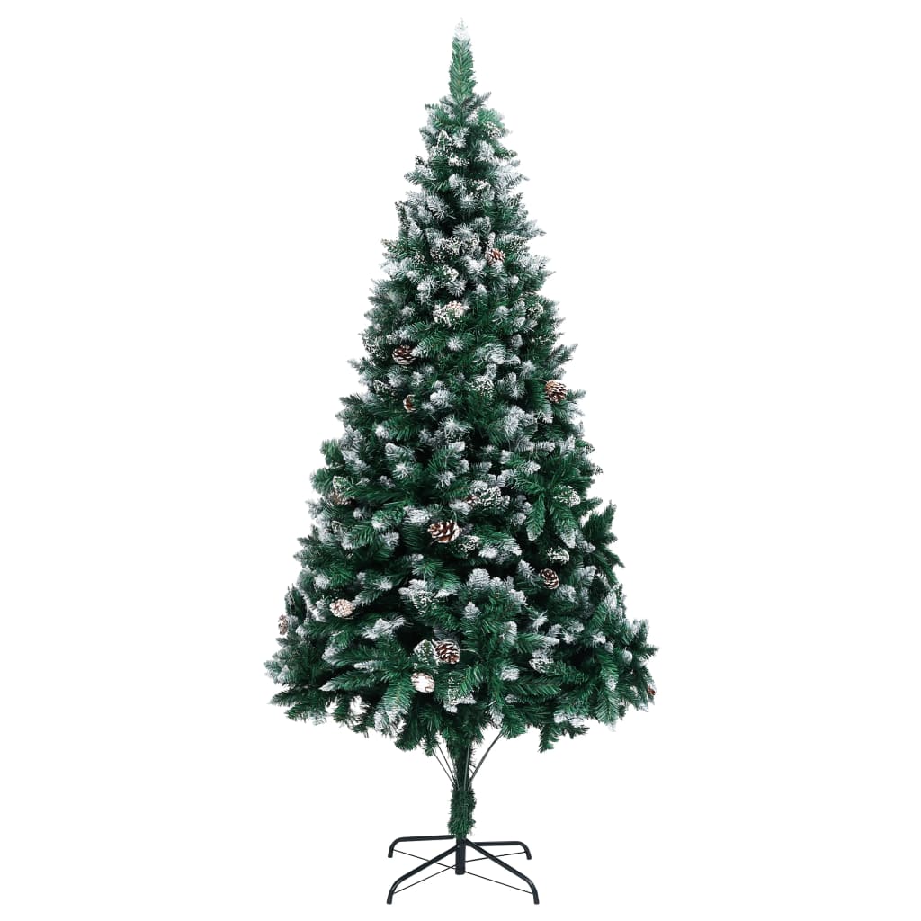 vidaXL Artificial Christmas Tree with Pine Cones and White Snow 7 ft