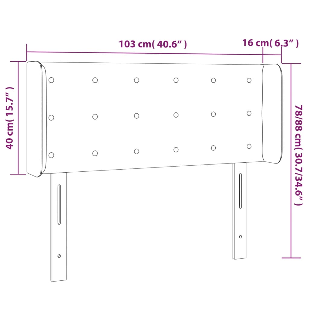 vidaXL LED Headboard Dark Gray 40.6"x6.3"x30.7"/34.6" Velvet