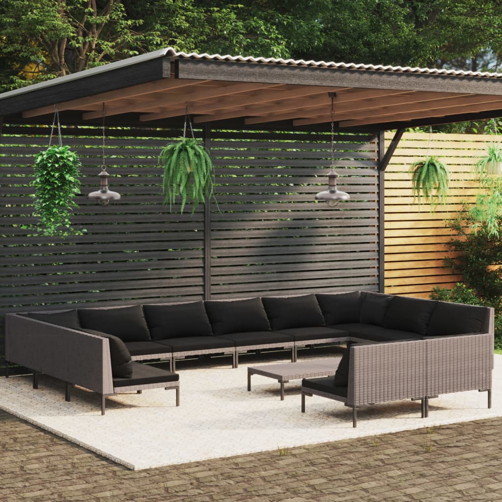 vidaXL 13 Piece Patio Lounge Set with Cushions Poly Rattan Dark Gray