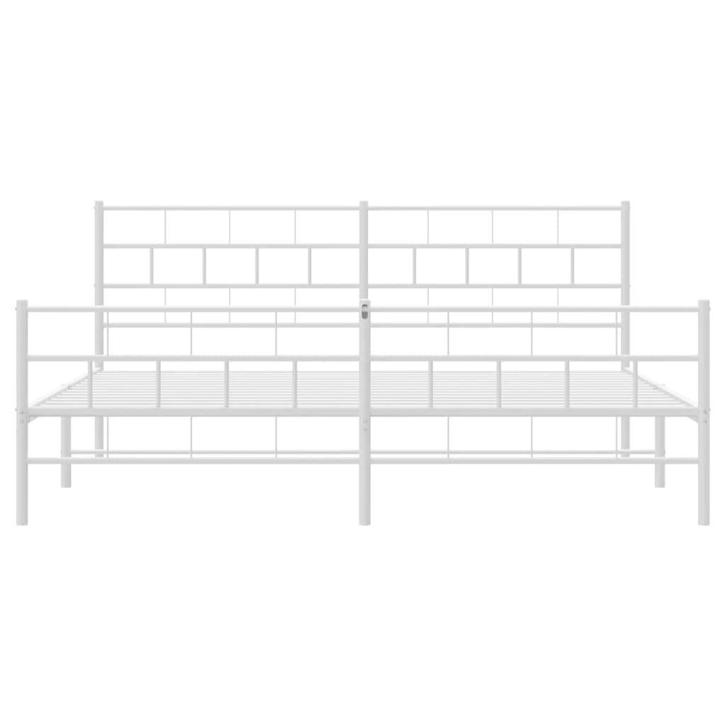 vidaXL Metal Bed Frame without Mattress with Footboard White 76"x79.9"