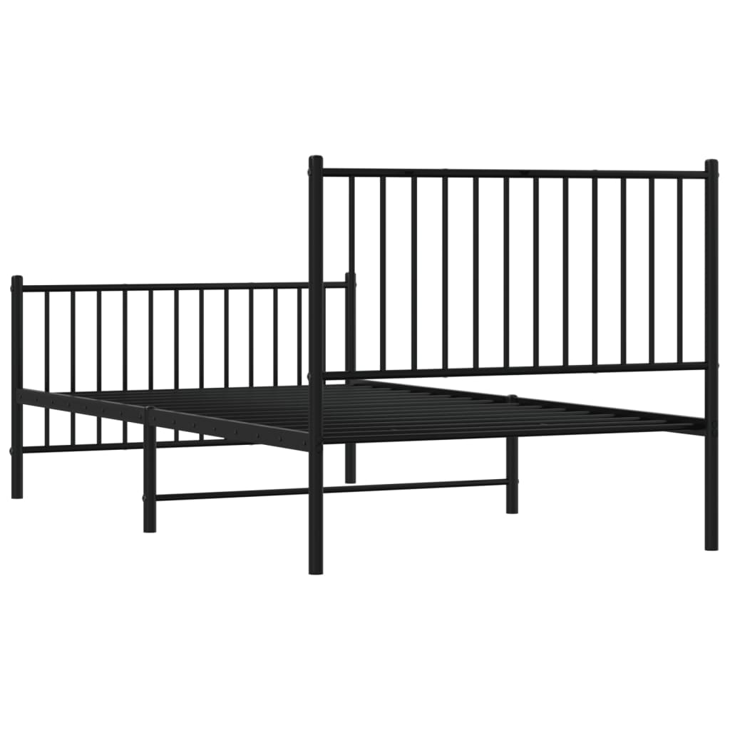 vidaXL Metal Bed Frame without Mattress with Footboard Black 39.4"x74.8"