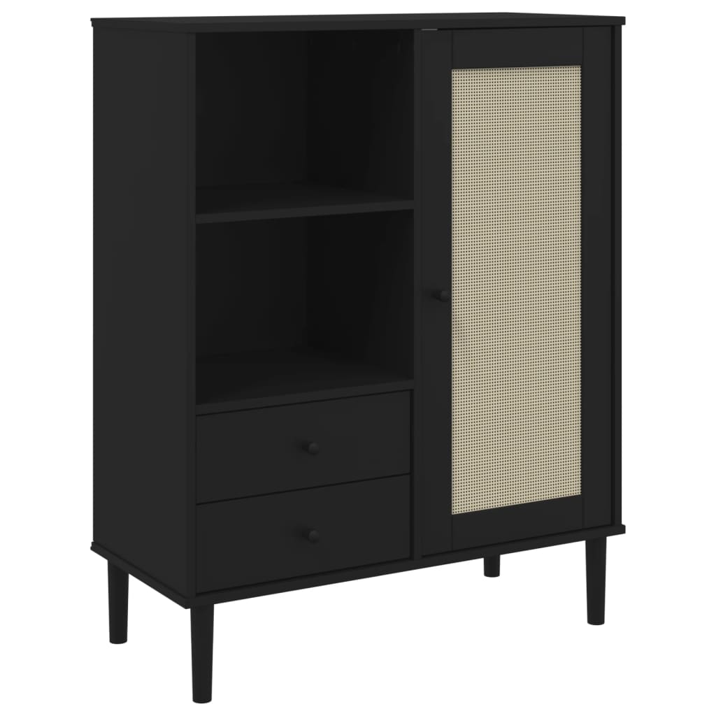 vidaXL Highboard SENJA Rattan Look Black 35.4"x15.7"x44.1" Solid Wood Pine