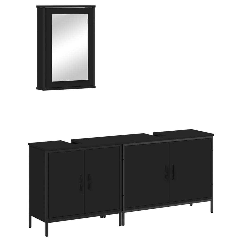 vidaXL 3 Piece Bathroom Furniture Set Black Engineered Wood