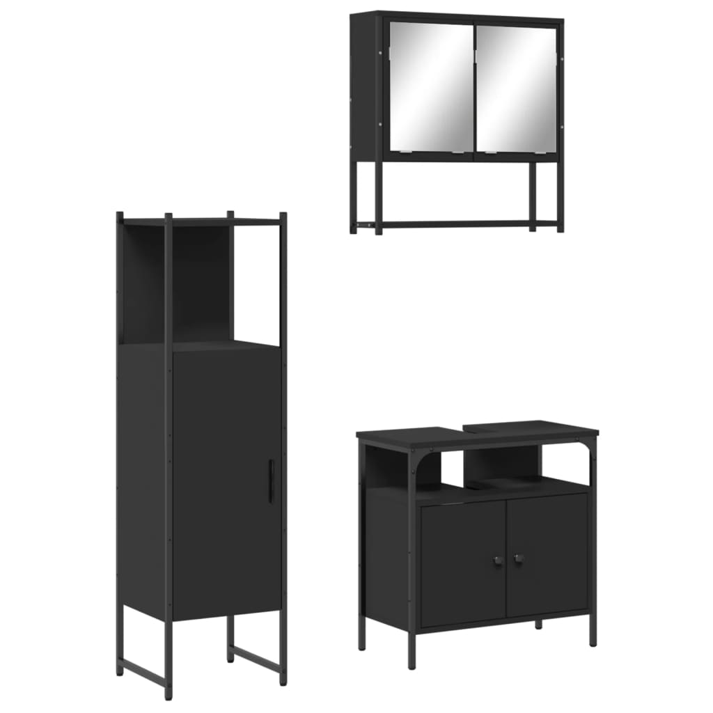 vidaXL 3 Piece Bathroom Furniture Set Black Engineered Wood