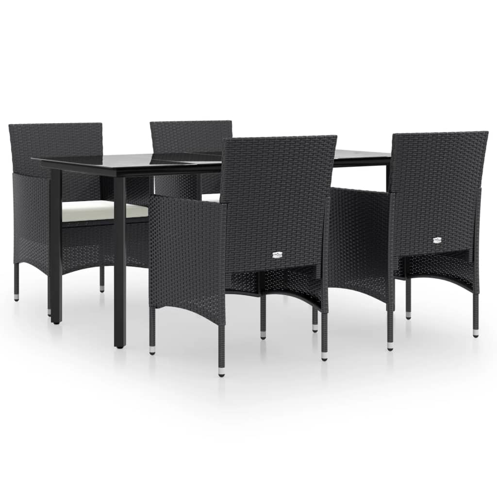 vidaXL 5 Piece Patio Dining Set with Cushions Black