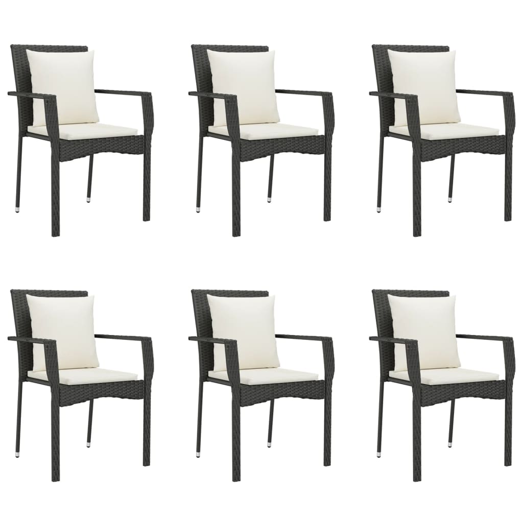 vidaXL 7 Piece Patio Dining Set with Cushions Black Poly Rattan