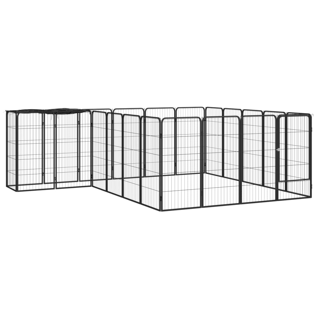 vidaXL 22-Panel Dog Playpen Black 19.7"x39.4" Powder-coated Steel