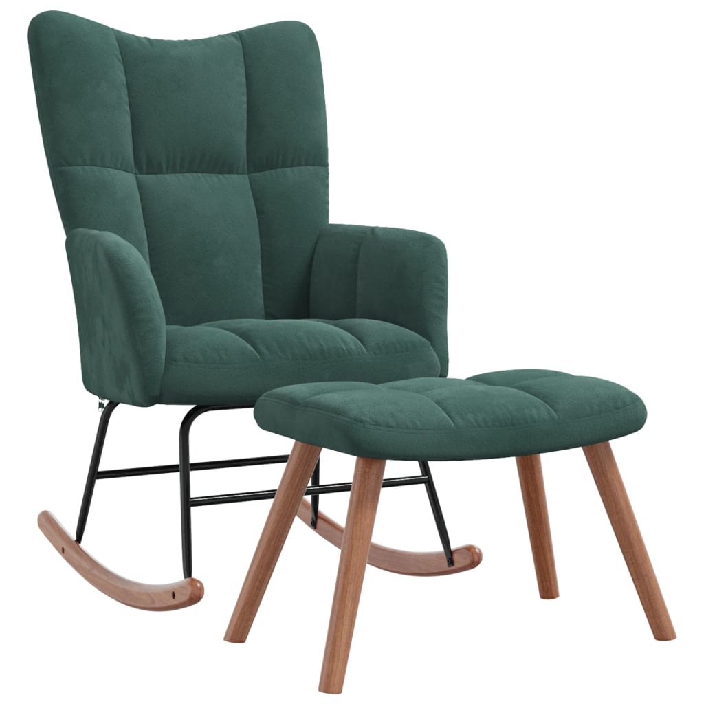 vidaXL Rocking Chair with a Stool Dark Green Velvet