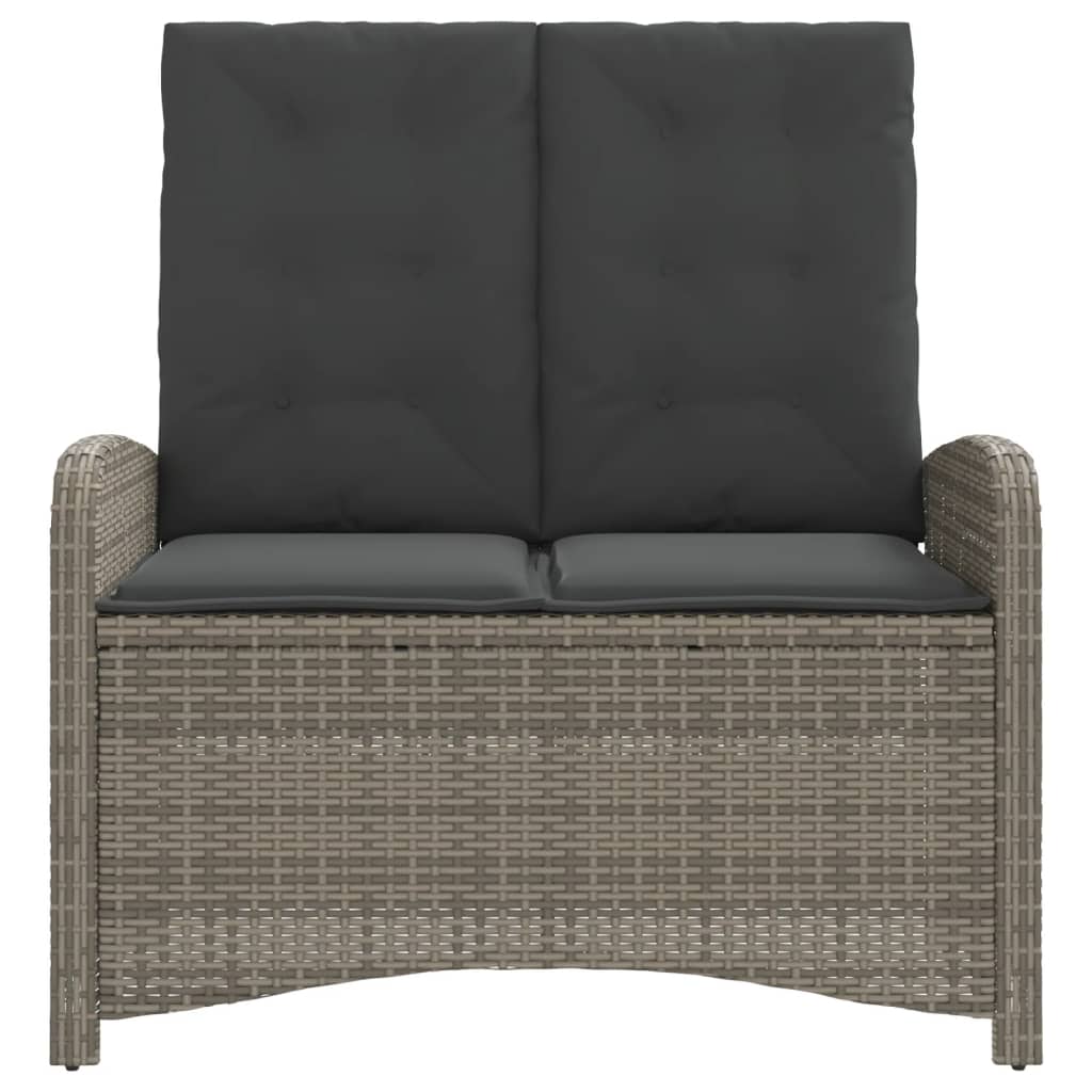 vidaXL Reclining Patio Bench with Cushions Gray Poly Rattan